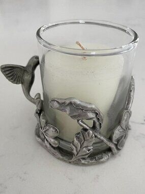 Seagull Canada @1992 Vtg Fine Pewter Mini Candle Holder+Candle Hummingbird Motif